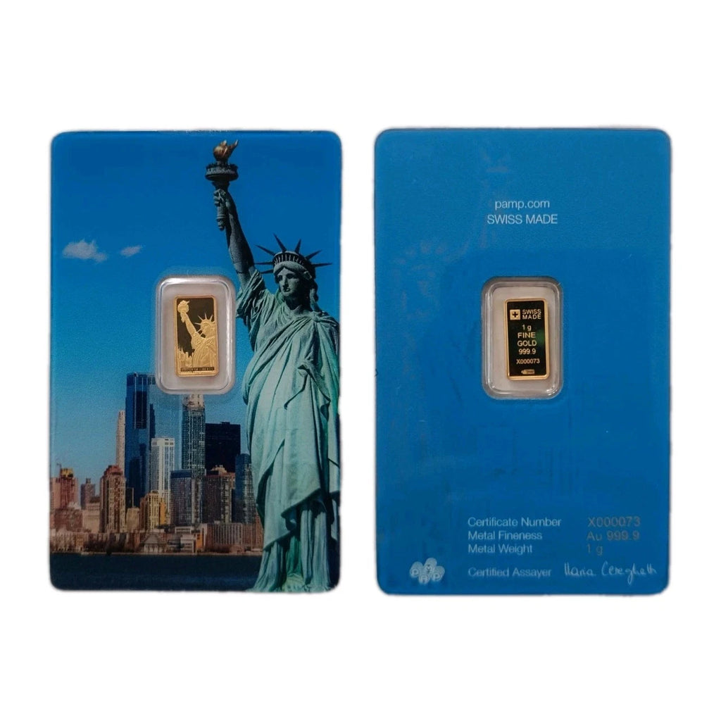 1g Goldbarren PAMP Liberty Freiheitsstatue 999.9 Feingold low numbers