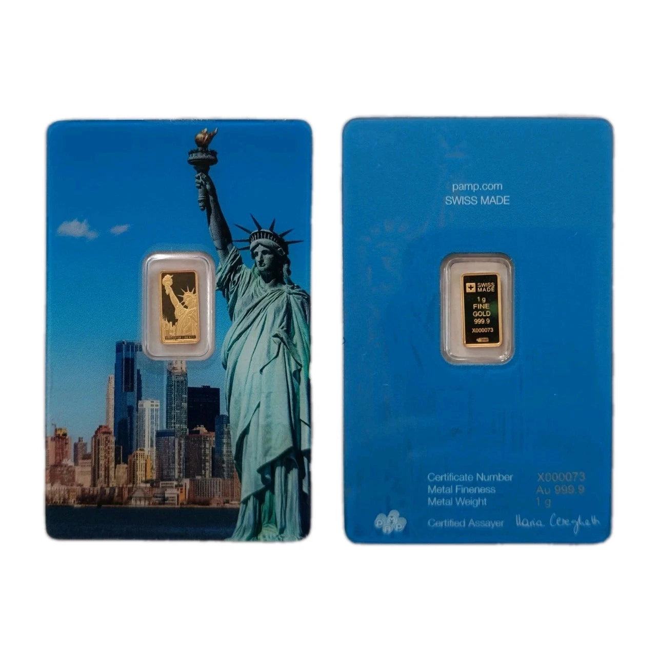 1g Goldbarren PAMP Liberty Freiheitsstatue 999.9 Feingold low numbers