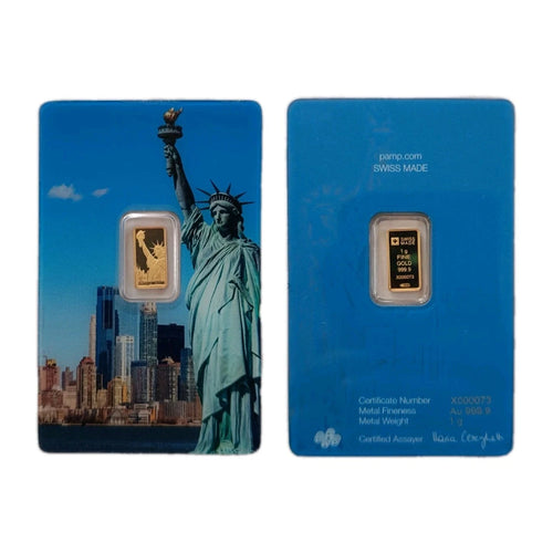 1g Goldbarren PAMP Liberty Freiheitsstatue 999.9 Feingold low numbers