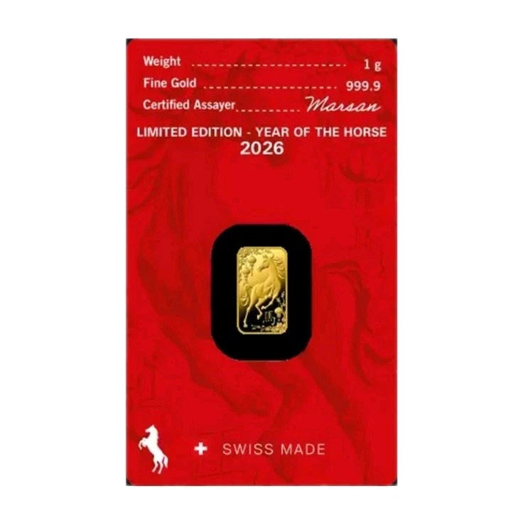 1g Gold Barren Heraeus Year of the Horse - Jahr des Pferdes 2026 999.9 Feingold